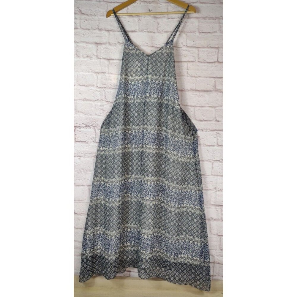 Madewell Floral Slip Maxi Dress Size M Blue Black Batik Print Spaghetti Strap